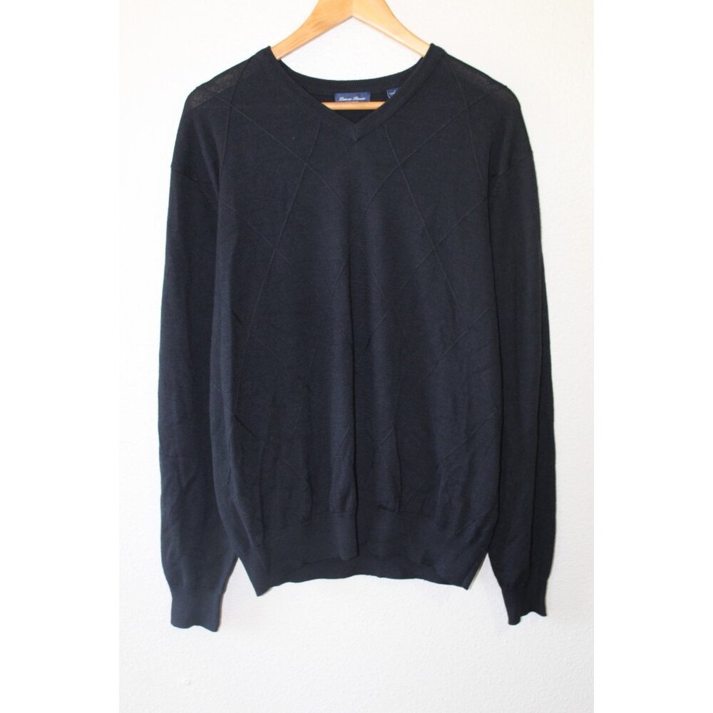 Linea Rosso Mens Black Merino Wool Blend V Neck Sweater L